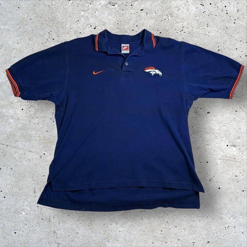 Retro Broncos Nike Team Sports Polo Shirt NFL Football Apparel Sz Large Blue y2k